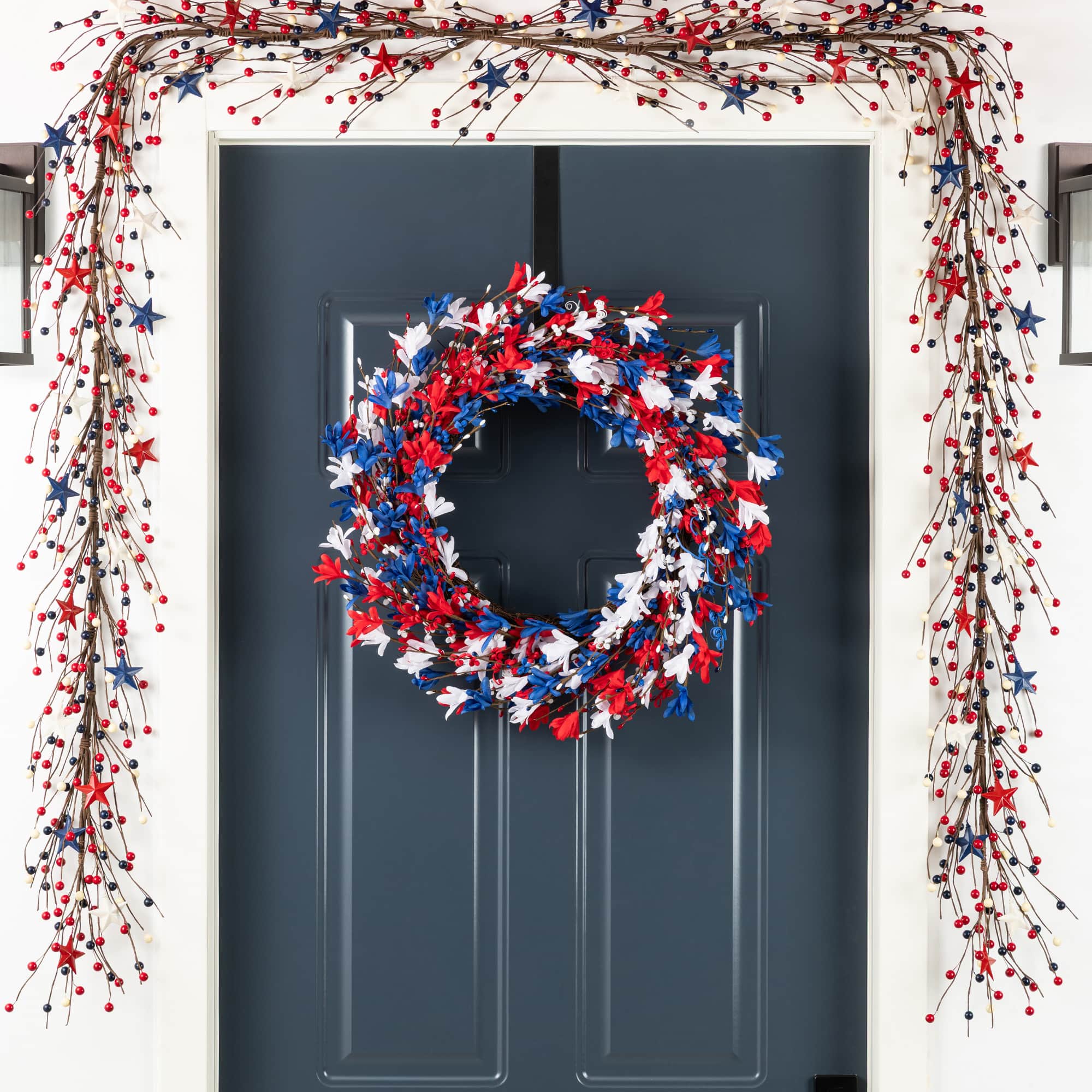 Glitzhome® 24" Patriotic Americana Red, White & Blue Floral Wreath